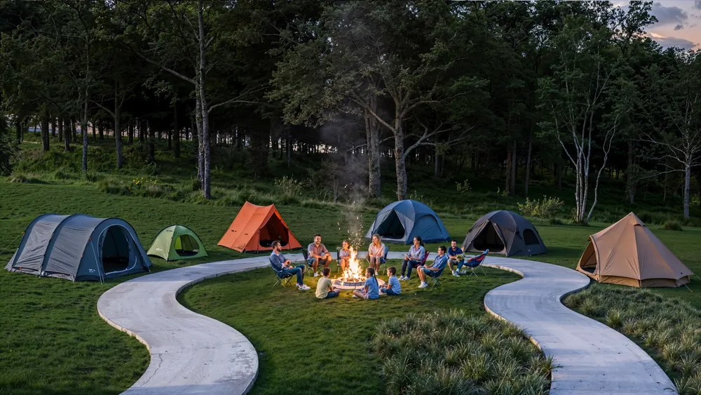 Área de camping entre as árvores