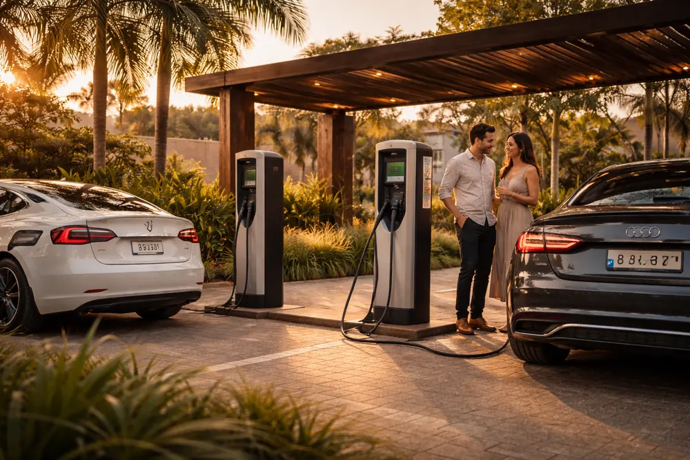 Vaga com carregador para carro elétrico