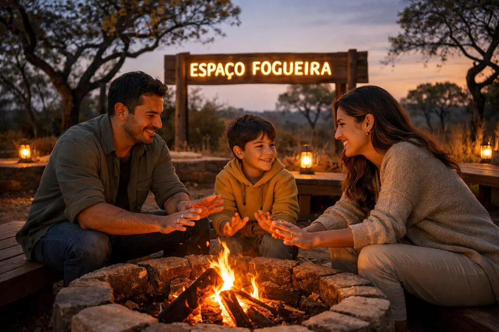 Família reunida na fogueira do Espaço Fogueira