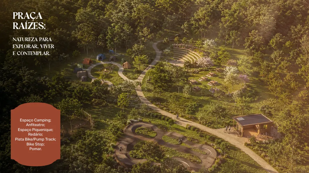 Praça Raízes: camping, anfiteatro e pista de bike no meio do Cerrado