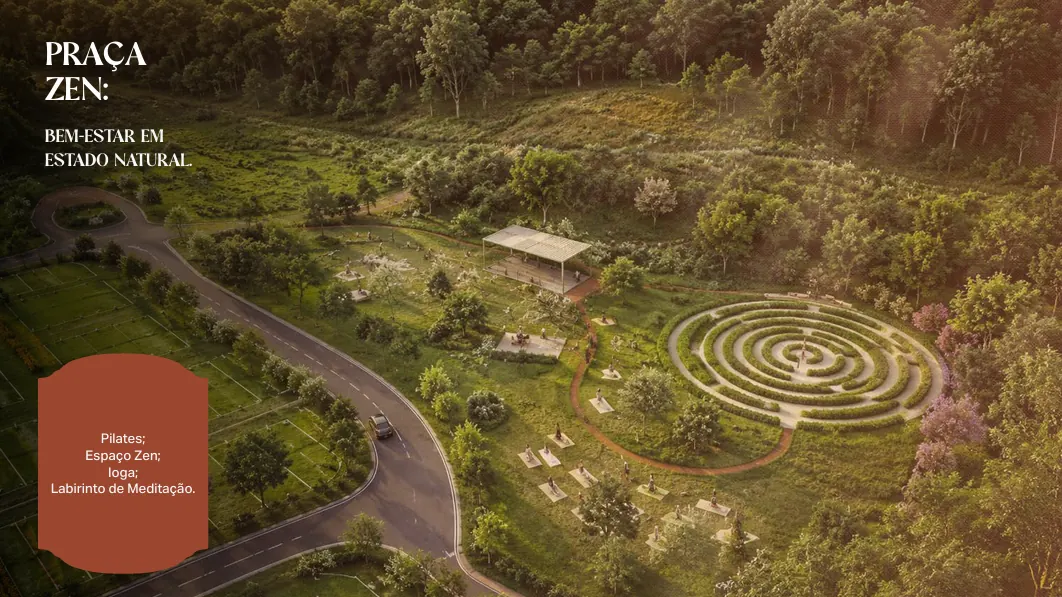 Praça Zen: labirinto de meditação e espaço para yoga